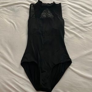 MIRELLA - mock neck, lace, keyhole black leotard - size women’s small